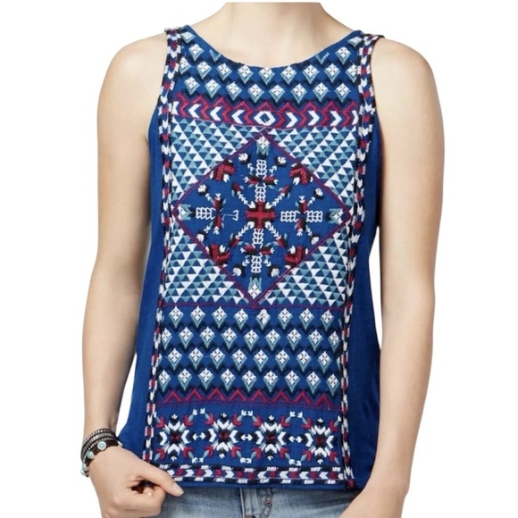 Lucky Brand Geometric Embroidered Sleeveless Top - Picture 1 of 12